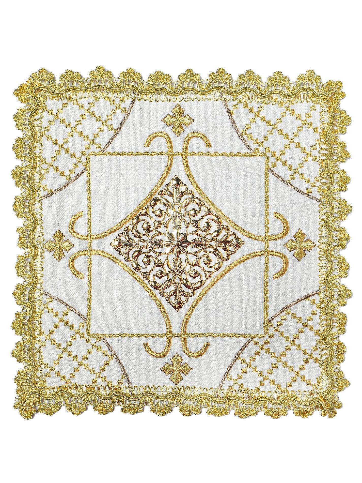 Chalice linen set with metal cross and gold embroidery - Image 3