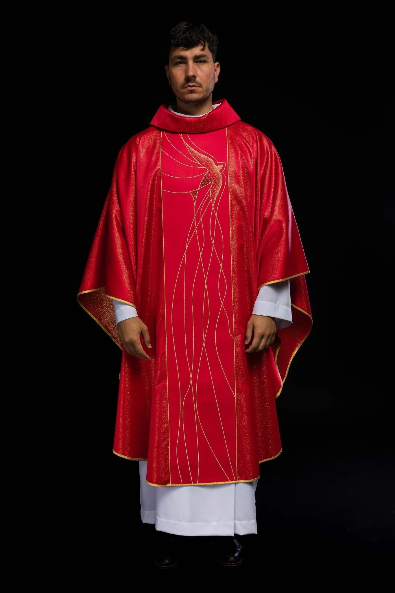 Chasuble made of shiny red fabric with a Holy Spirit Dove - Image 10