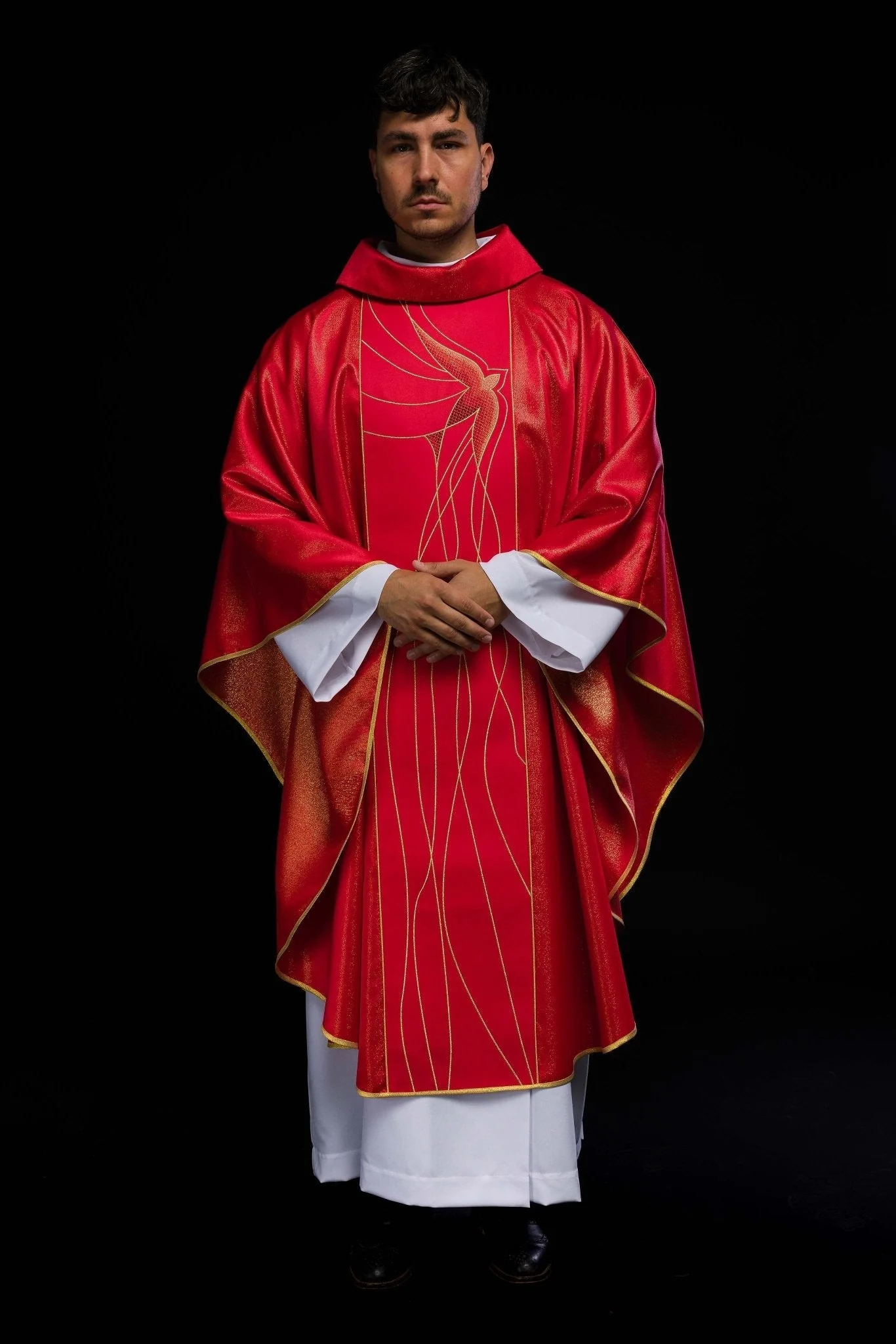 Chasuble made of shiny red fabric with a Holy Spirit Dove - Image 11