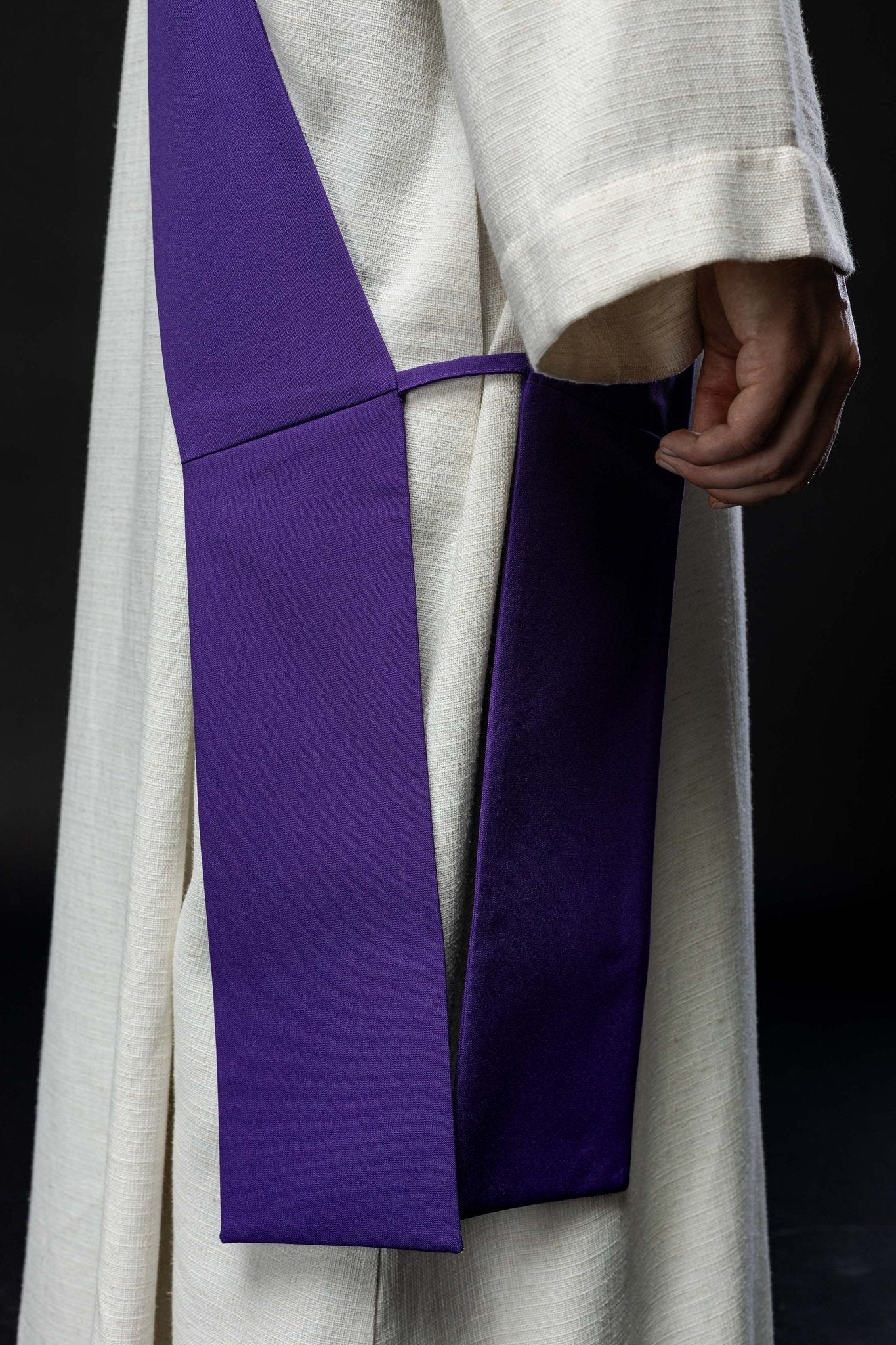 Deacon stole embroidered with IHS and Cross in purple - Image 4