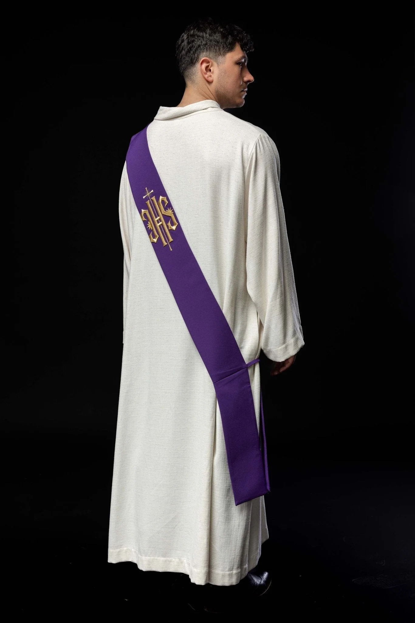 Deacon stole embroidered with IHS and Cross in purple - Image 7