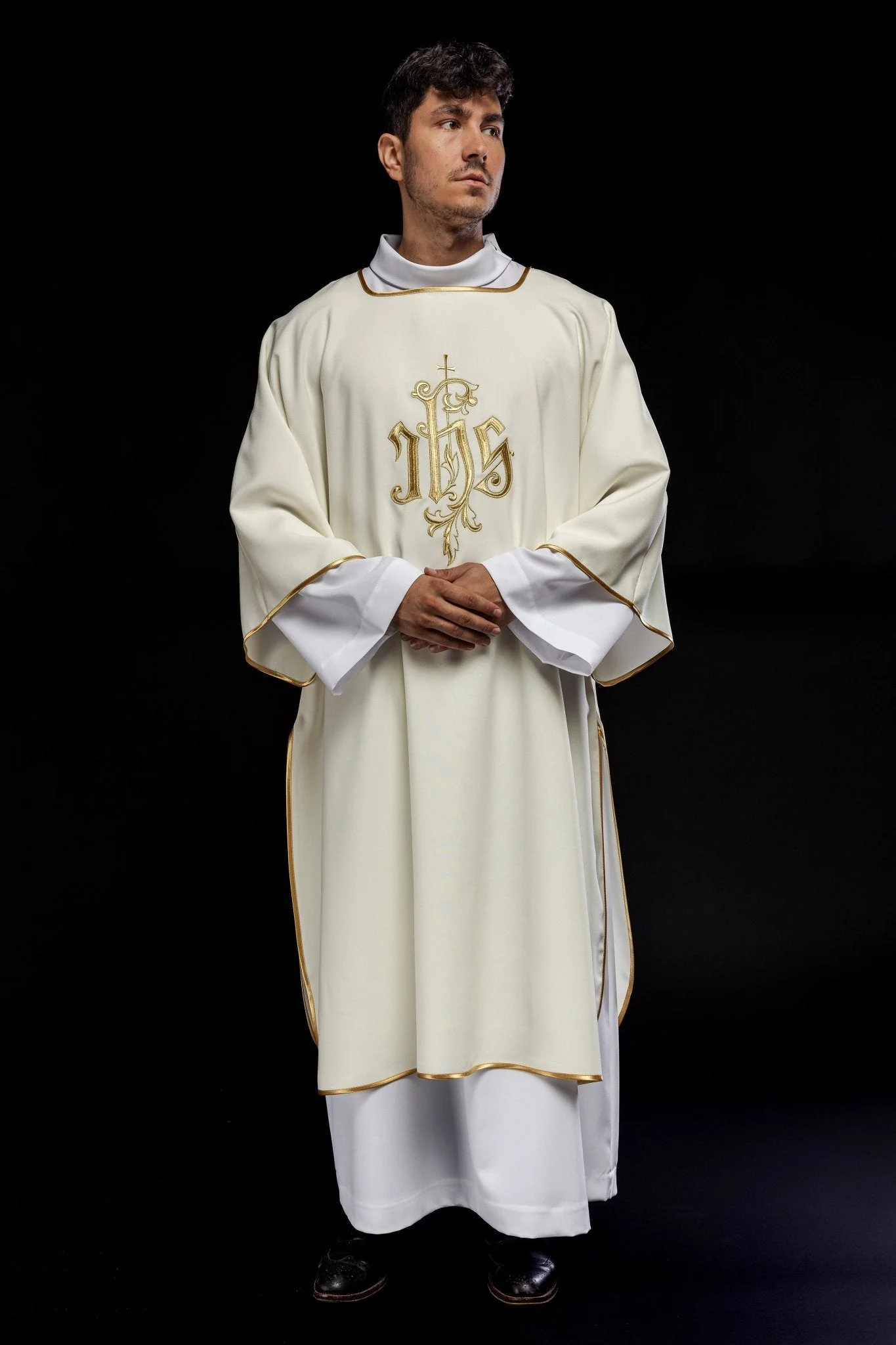 Ecru dalmatic chasuble with classic JHS - Image 7