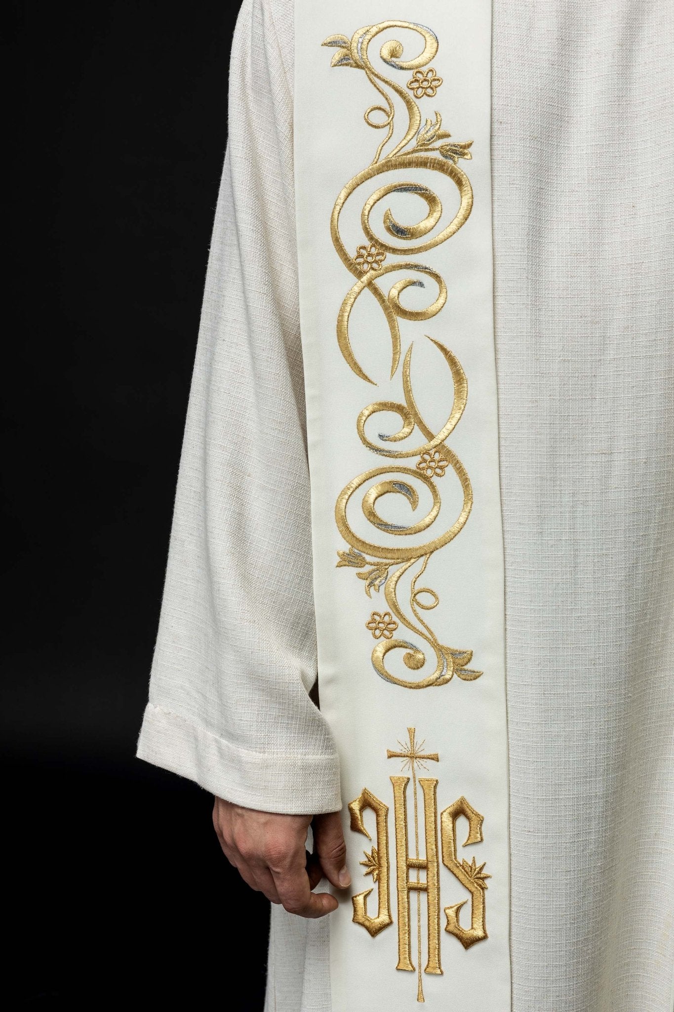 Ecru embroidered IHS stole - Image 3