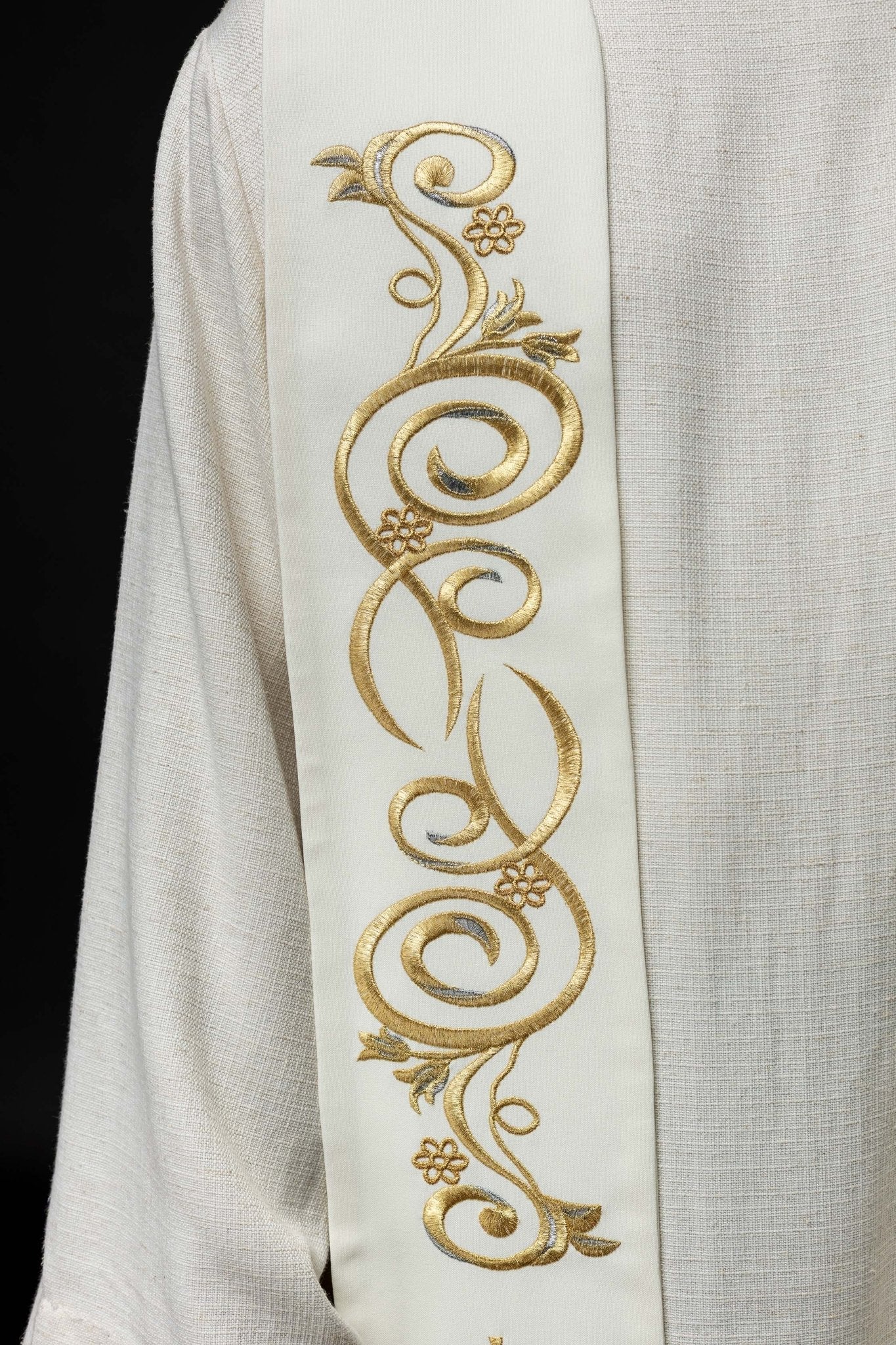 Ecru embroidered IHS stole - Image 4