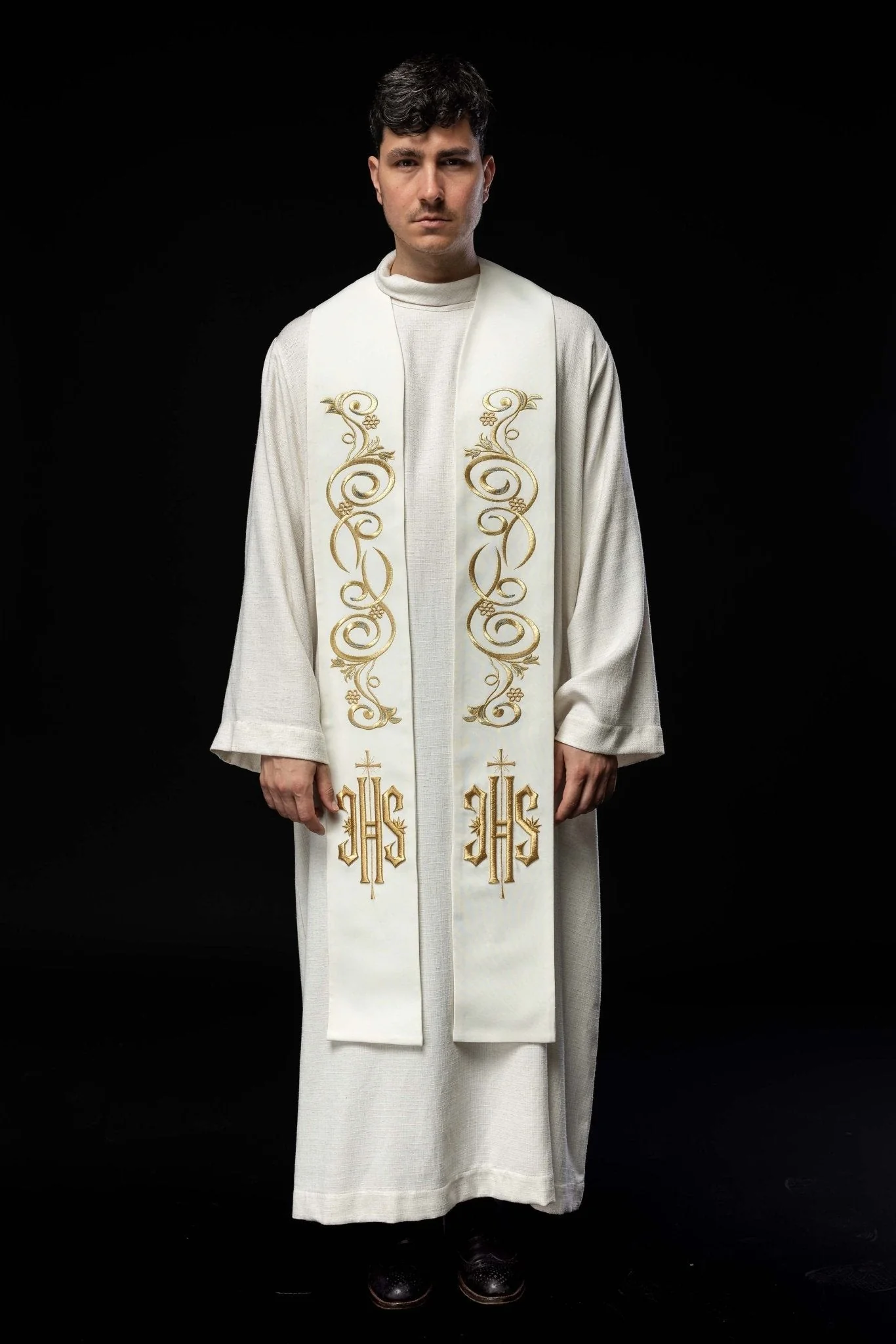 Ecru embroidered IHS stole - Image 6