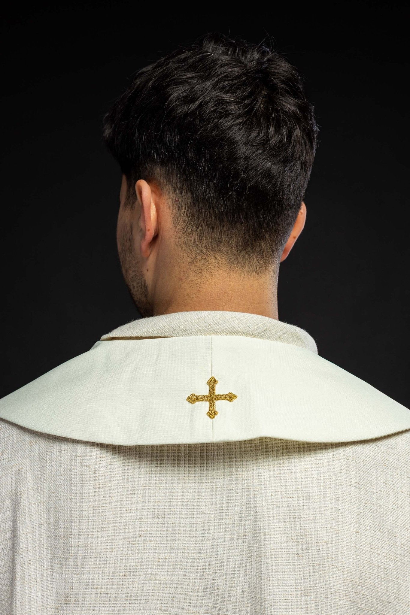 Embroidered priestly stole with Bread Cross Fish motif in ecru - Image 5