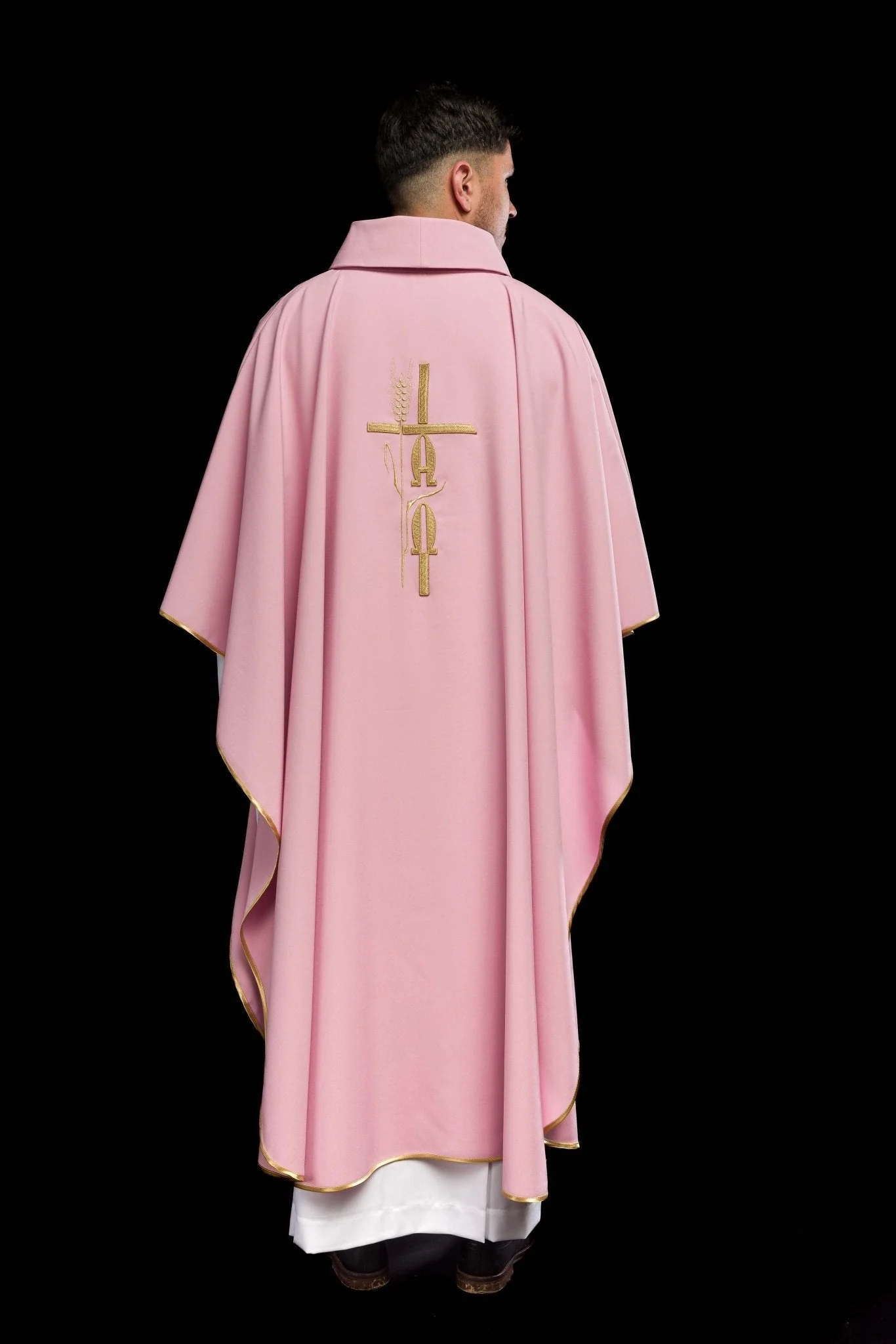 Pink chasuble with cross and alfa omega symbols - Image 7