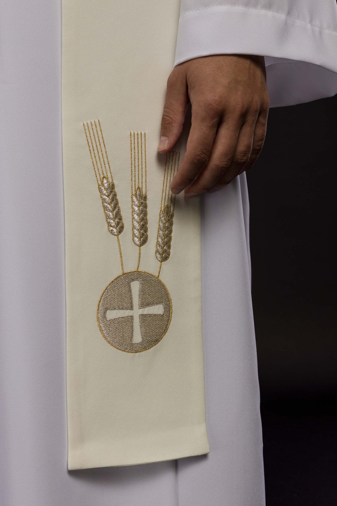 Priestly stole Chalice, Wheat, and Grapes in ecru - Image 3