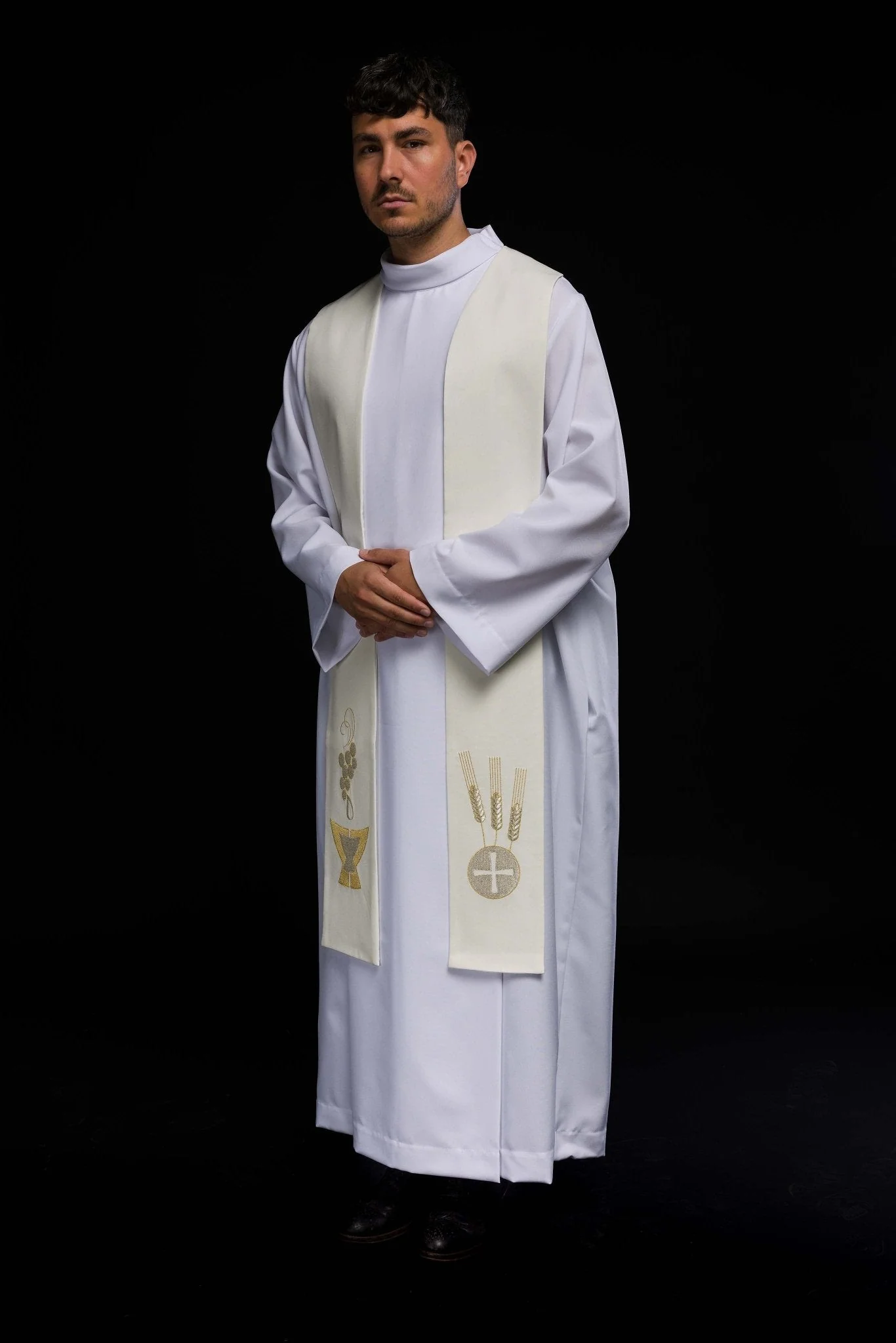 Priestly stole Chalice, Wheat, and Grapes in ecru - Image 5