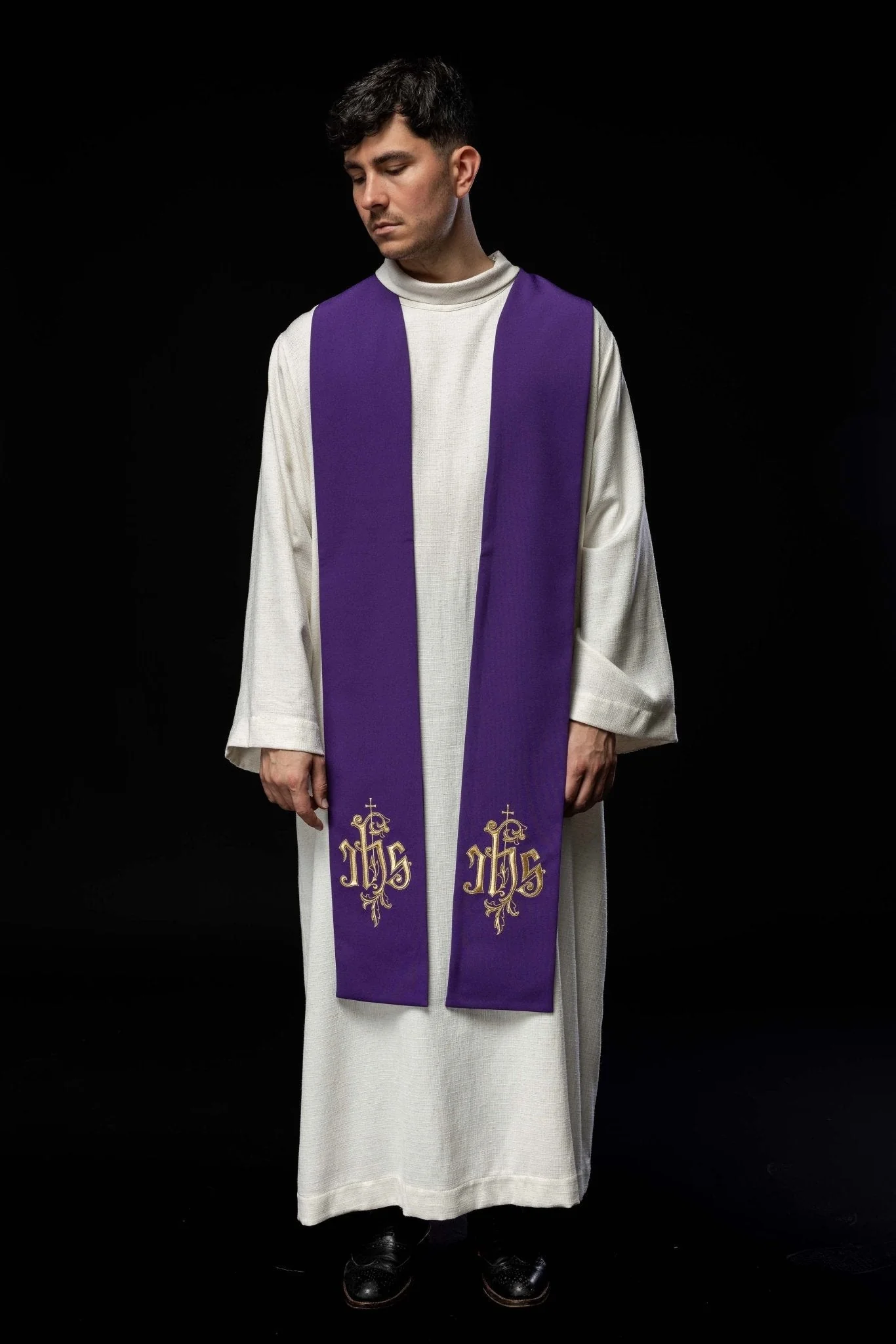 Purple embroidered IHS stole - Image 4