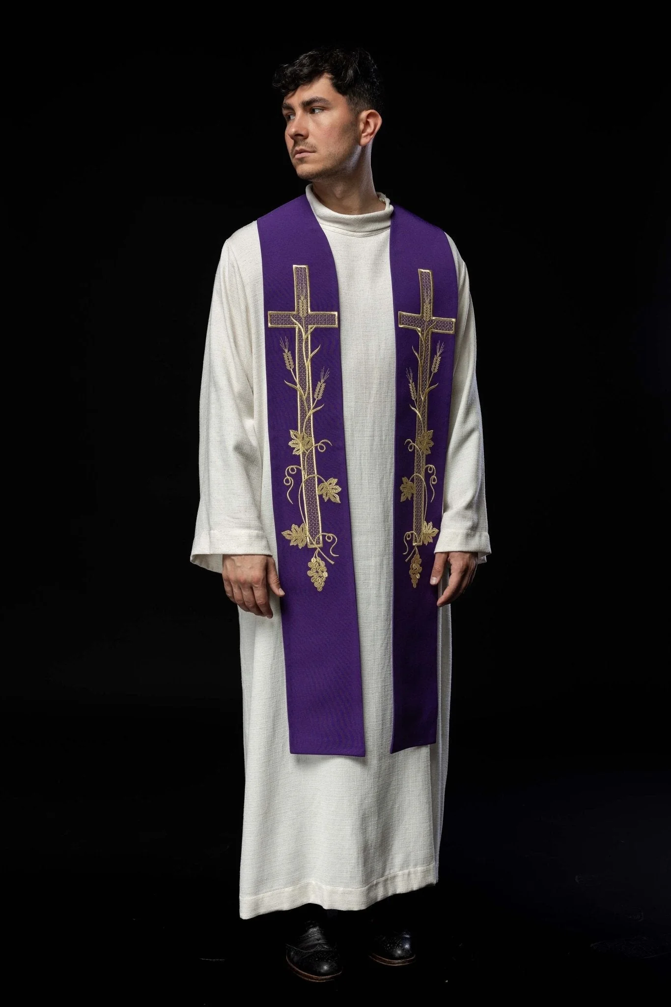 Purple priestly stole embroidered with a Cross - Image 4