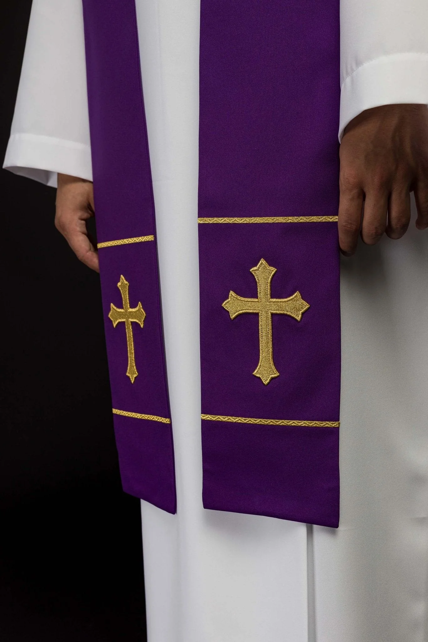 Purple priestly stole embroidered with a Cross - Image 3