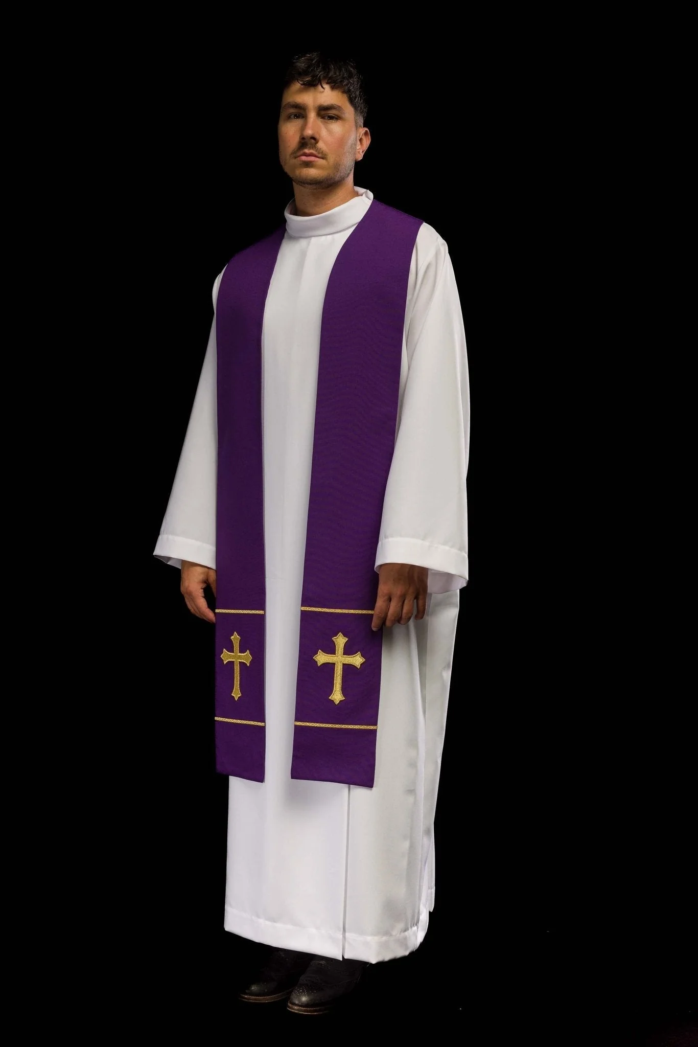 Purple priestly stole embroidered with a Cross - Image 5