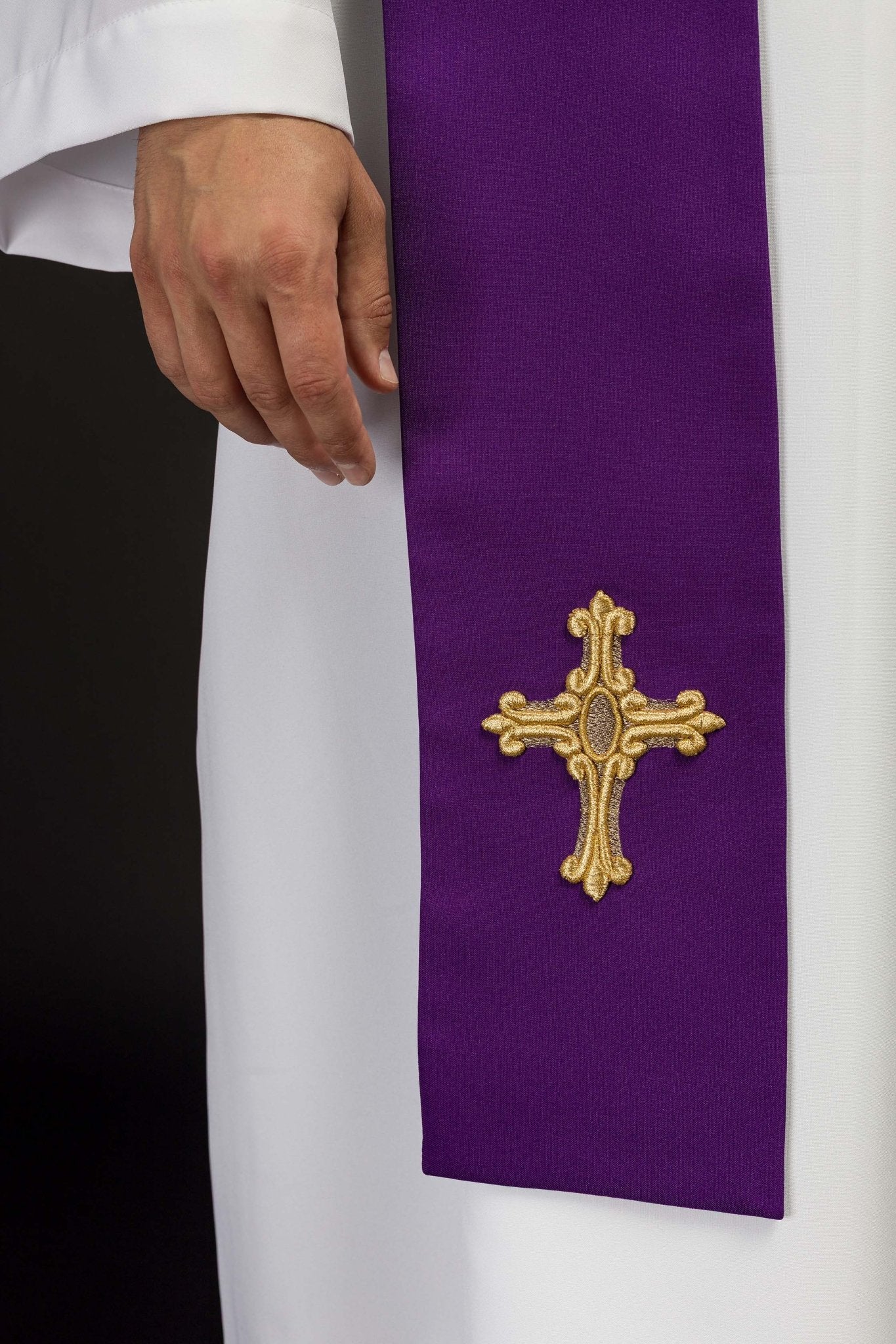 Purple priestly stole embroidered with a cross and IHS - Image 4