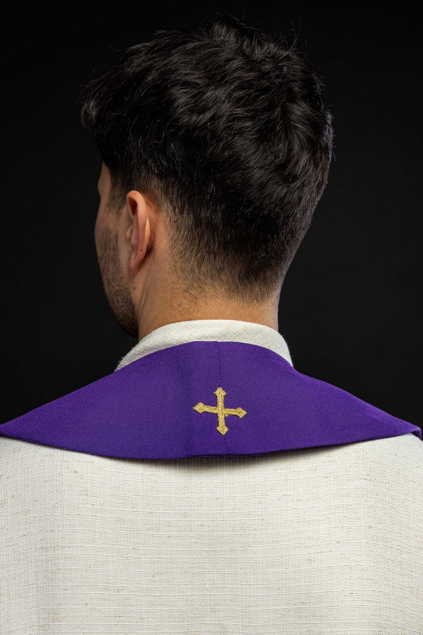 Purple priestly stole embroidered with Chalice, Wheat, and Grapes - Image 4