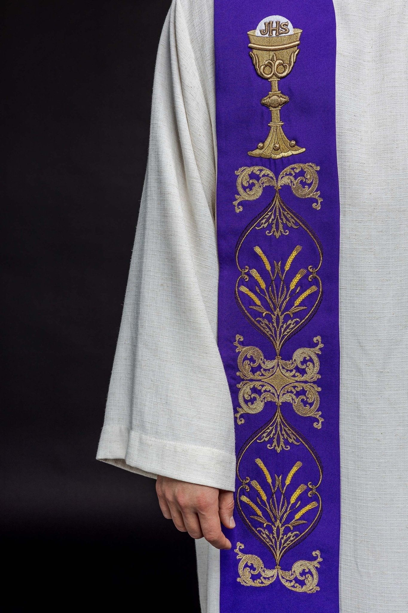 Purple priestly stole with chalice IHS - Image 3