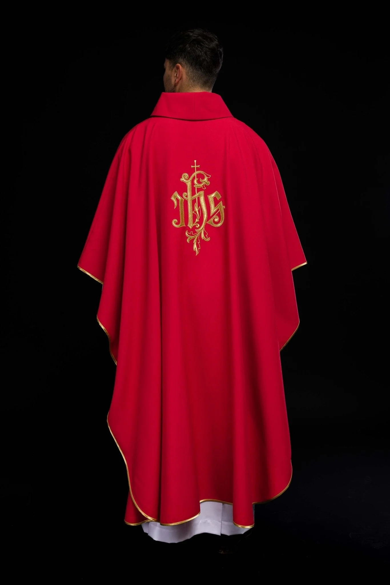 Red chasuble with classic gold JHS - Image 8