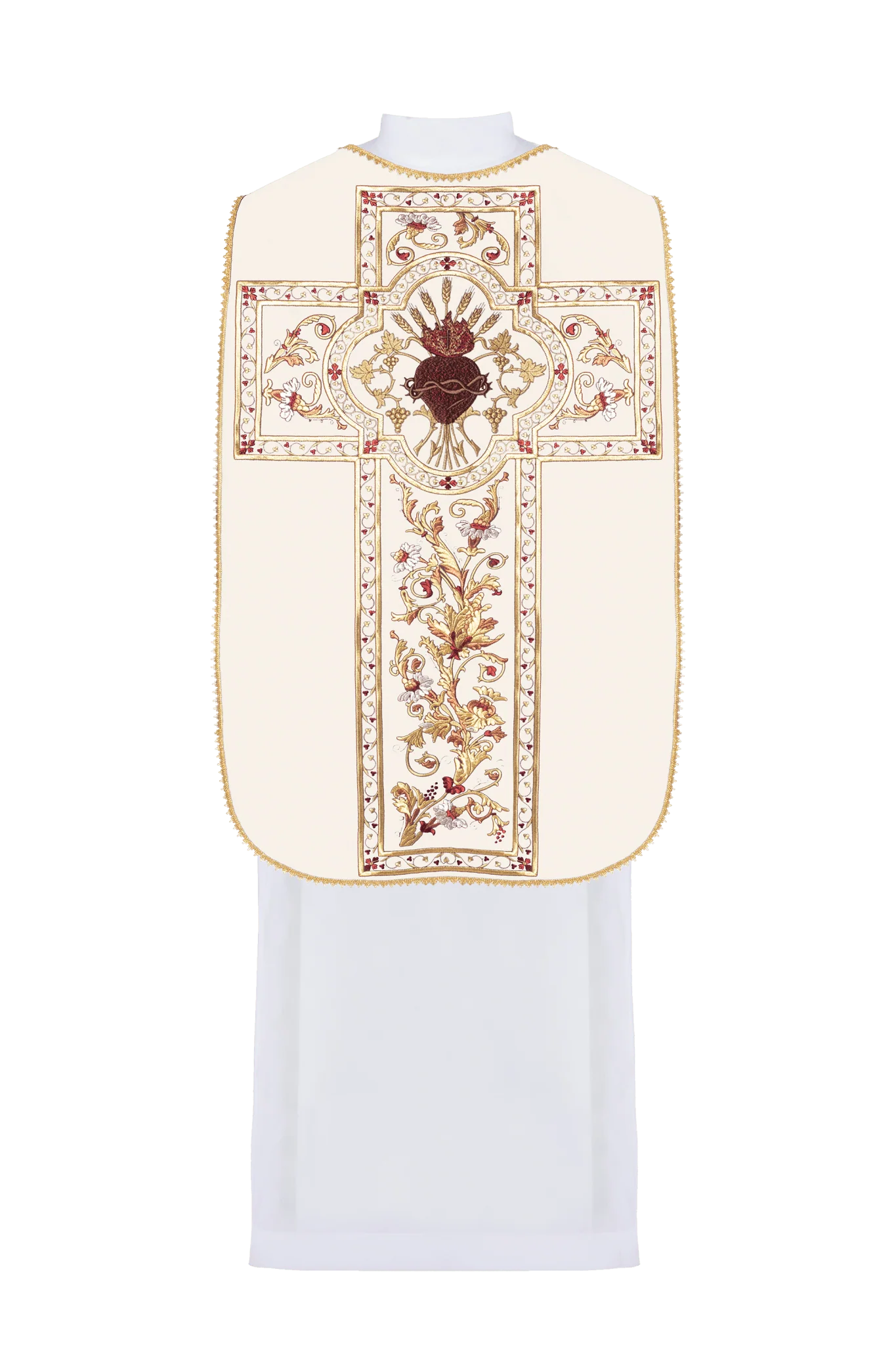 Roman Chasuble embroidered with the Sacred Heart of Jesus in ecru - Image 3